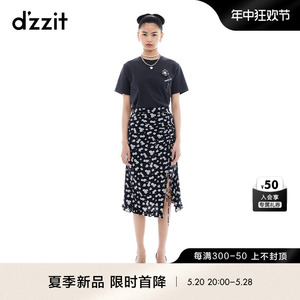 dzzit地素短袖T恤2024夏季新款套头设计编织胸花上衣女
