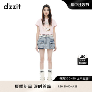 dzzit地素印花小t恤2024夏季专柜新款复古优雅摩登设计女