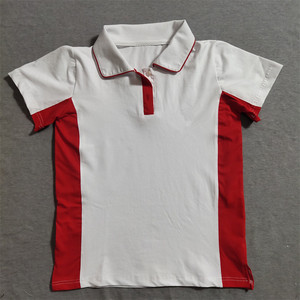 沙市区中学生校服短袖上衣白红拼色园服POLO衫夏季薄男女班服T恤