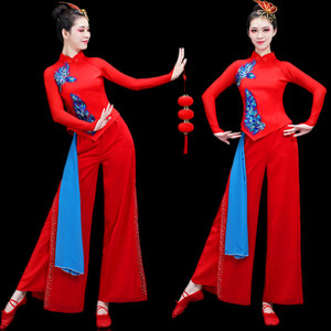 新款秧歌服套装喜庆腰鼓演出服女成人跳舞服装扇子舞中国风现代舞