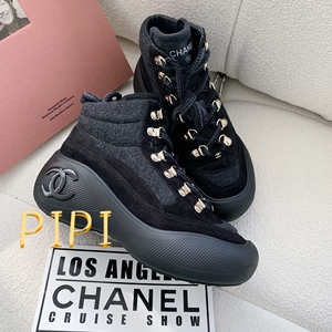 皮皮正品|Chanel香奈儿23K黑色厚底系带高帮运动鞋滑雪鞋