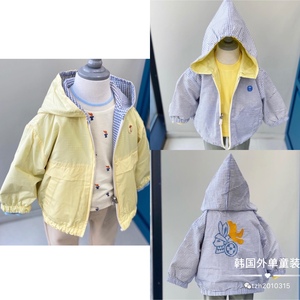 韩国中小童装2022春款云朵男女童宝宝带帽黄蓝双面穿风衣夹克外套
