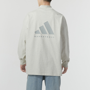Adidas阿迪达斯卫衣男2024春季新款米色套头衫休闲半高领长袖T恤