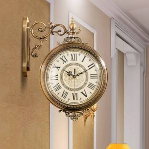 美式欧式轻奢创意双面挂钟客厅挂墙钟表家用时尚新中式挂表时钟