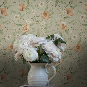 墙布法式复古奶油赫本风田园卧室壁纸布背景墙高级感装修碎花颜色