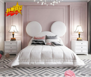美式新款松木2人创意公主床港式简约现代轻奢布艺软包卧室床头板