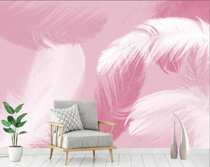 北欧简约ins温馨粉色羽毛墙纸酒店床头背景壁纸餐厅客厅卧室壁画