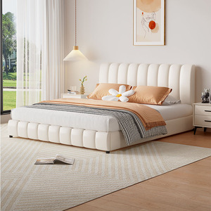 实木床现代简约奶油风布艺床轻奢网红卧室小户型软包床1.8m双人床