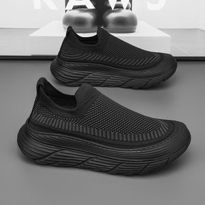 男鞋夏季2024新款飞织透气网面运动跑步鞋男士厚底增高耐磨袜子鞋