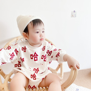 INS春秋款婴儿服装哈哈笑长袖三角哈衣创意设计男女宝宝连体衣服6