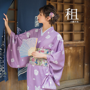 出租 | A52 月下和服紫色白花少女和服 日本旅游 改良浴衣 连衣裙