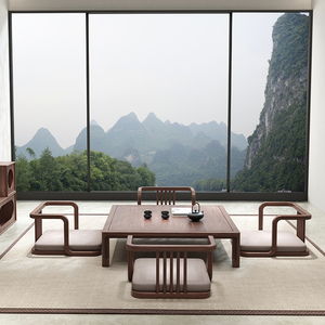新中式榻榻米茶桌禅意日式实木茶台阳台飘窗桌小茶几地桌茶室家具