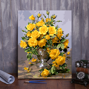 数字油画diy手工手绘填色减压玄关花卉黄玫瑰装饰油彩画 照片定制