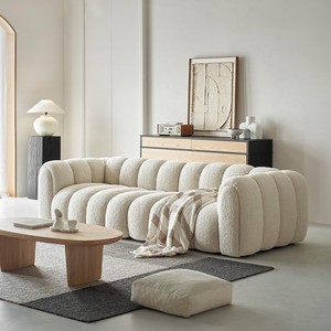 法式复古原木奶油风绵羊布艺现代简约客厅南瓜直排小户型中古沙发