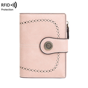 新款RFID防盗刷女士钱包油蜡皮三折短款钱夹多卡位时尚小钱包卡包