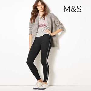 英国M&S马莎代购女装修身长裤高腰弹力百搭打底裤侧边双条铅笔裤