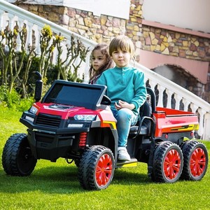 双人六轮儿童电动拖拉机可坐人男女宝宝超大四驱玩具遥控翻斗货车