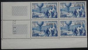 阿尔及利亚1955年 法国热气球邮票上加盖1全新四方连