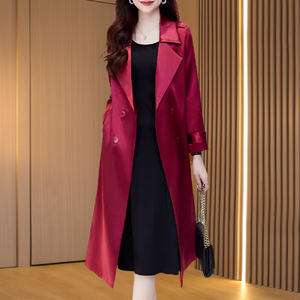 杭州意法风衣女款2024新款秋季外套爆款中长款喜婆婆妈妈红色大衣