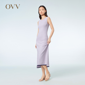 OVV2023春夏新款女装休闲摩登时髦撞色修身针织背心连衣裙