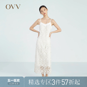 OVV春夏热卖女装经典蕾丝腰带垂坠吊带连衣裙