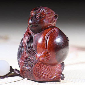 印度小叶紫檀木雕手把件文玩男士生肖猴子汽车摆件手工艺品钥匙扣