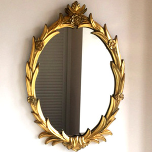 欧式雕花洗漱台小镜子壁挂复古椭圆形浴室镜卧室梳妆台金色化妆镜