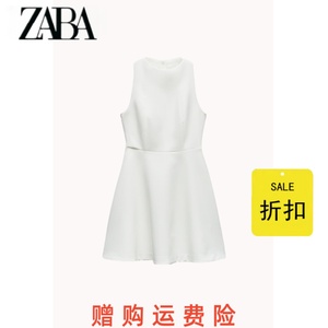 ZA女装 夏季新品白色A字型迷你无袖圆领短款连衣裙 0387060 251