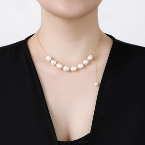 甲状腺术后遮挡项链可调节纯银时尚百搭天然珍珠遮疤痕锁骨项链