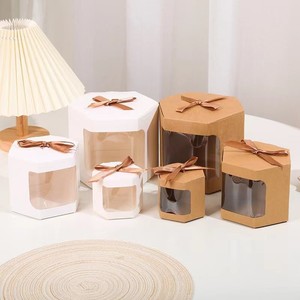 创意韩式六角形纸盒喜糖盒礼品盒精品盒六边形开窗牛皮纸包装盒子