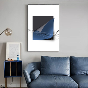 几何抽象蓝色客厅沙发背景墙装饰画单幅大尺寸落地画高档北欧风格