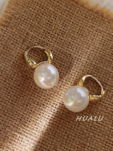 HUALU-一颗珍珠 法式高级感小香风百搭珍珠耳环复古蚊香盘耳夹女