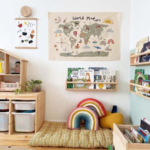 INS北欧世界地形挂布纯棉方形帆布儿童房间墙面装饰宝宝拍照道具