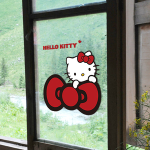 哈喽kitty大蝴蝶结凯蒂猫卧室房间衣柜装饰贴墙上防水玻璃门贴纸