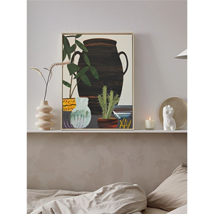 众油画花瓶客厅陶瓷装饰画小纯挂画手绘侘寂风玄关植物马蒂斯抽象