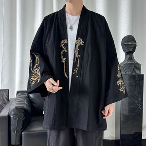 kimono道袍新中式外套男中国风龙纹衬衫设计感汉服唐装刺绣九分袖