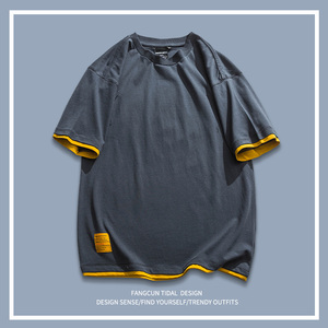 「个性标签」FCUN小众设计感 夏季日系纯棉宽松假两件男女短袖t恤