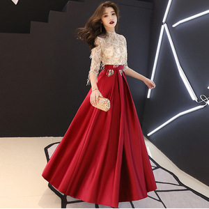 出租晚礼服裙女2021新款气质优雅红色高端显瘦年会宴席伴娘姐妹团