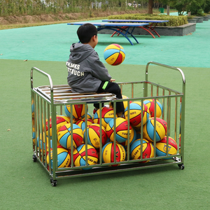 幼儿园学校球类收纳筐 篮球足球框不锈钢球车 可移动推车加厚球框