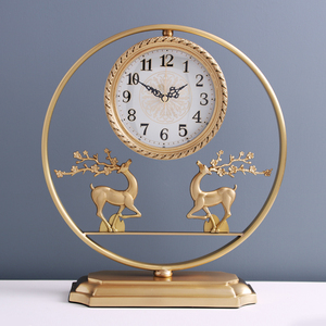 黄铜钟表座钟新中式客厅玄关电视柜斗柜装饰摆件时钟北欧家用台钟