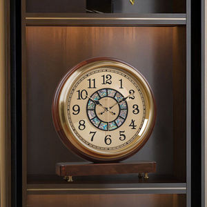 新中式实木铜座钟客厅家用钟表时钟摆台式桌面复古大坐钟台钟摆件