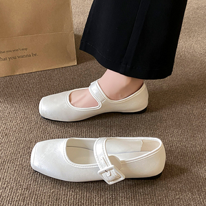 新中式刺绣方头平底玛丽珍鞋夏季不累脚软底豆豆鞋一字带浅口单鞋