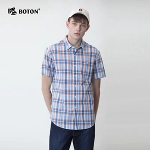 Boton/波顿夏季格子衬衫男短袖新款休闲中袖衬衣百搭大码上衣