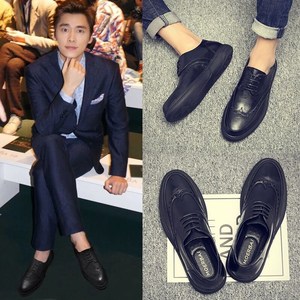 李易峰明星同款鞋子秋季时尚布洛克青年增高英伦韩版休闲男士皮鞋
