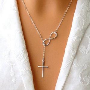 个性 简约幸运数字8字合金十字架短款女项链锁骨链首饰吊坠礼品