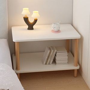 床头柜替代品简约现代床头桌小型置物架落地小桌子实木简易原木色