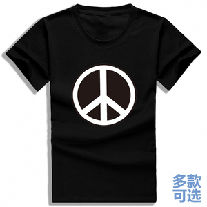 世界和平标志logo符号图标直筒宽松圆领全纯棉半短袖t恤衫上衣服