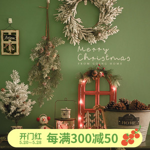 植绒雪花天然松果松塔串仿真绿植松叶松枝编织花环圣诞节壁挂装饰