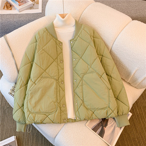 小个子绿色羽绒棉服外套女冬季加厚棉衣棒球服洋气夹棉上衣设计感