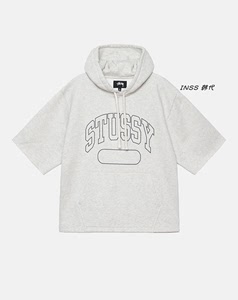 inss韩代 STUSSY官网正品代购23新品 3色男女同款连帽短袖卫衣T恤